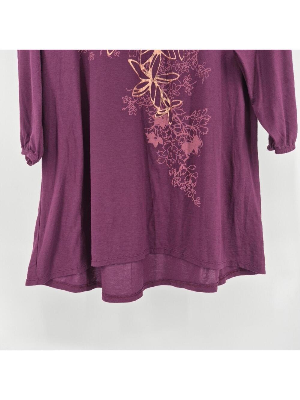 JMS Just My Size Women Top 2X Purple Shirt Floral Balloon 3/4 Sleeve Tee - Picture 4 of 14